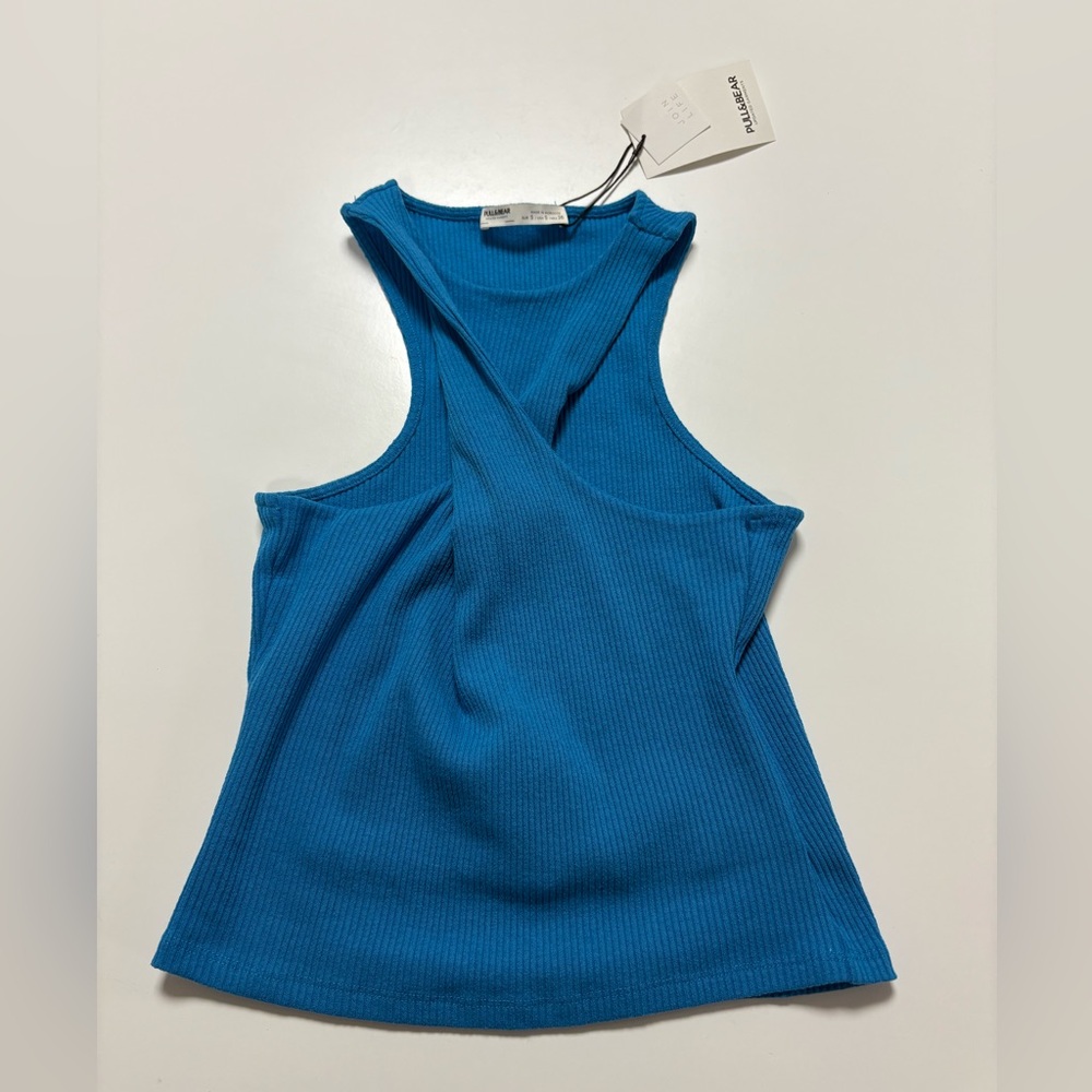 Pull&Bear Vibrant Blue Ribbed Tank Top